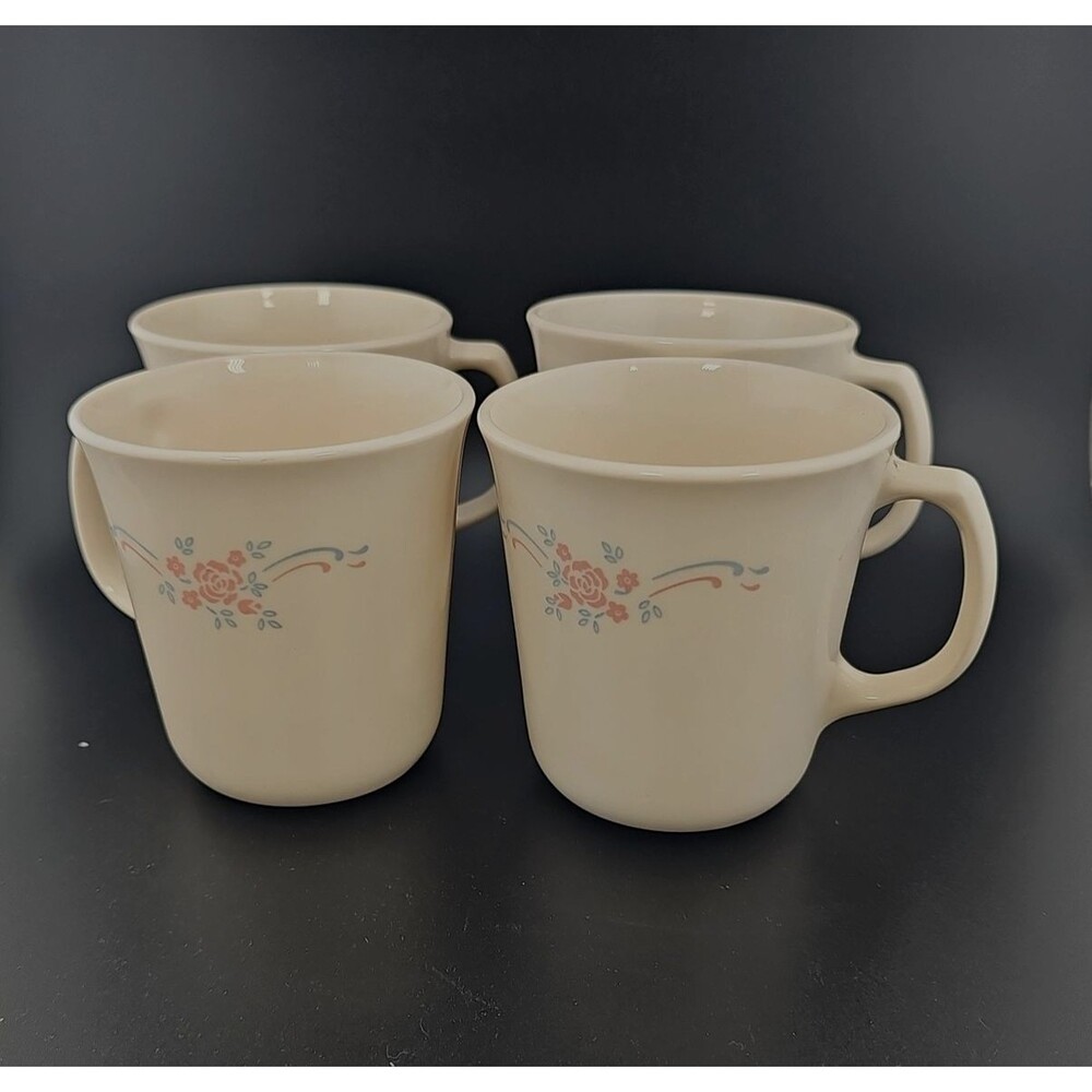 Corelle Corning USA Coffee Cup Set Of 4 English Breakfast Pink Blue Floral